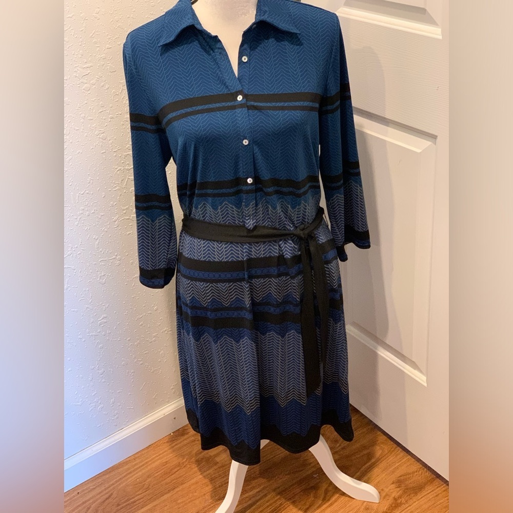 Max Studio Women's Dress Size XL NWT Midi Shirt dress Poly Span W/Belt $…